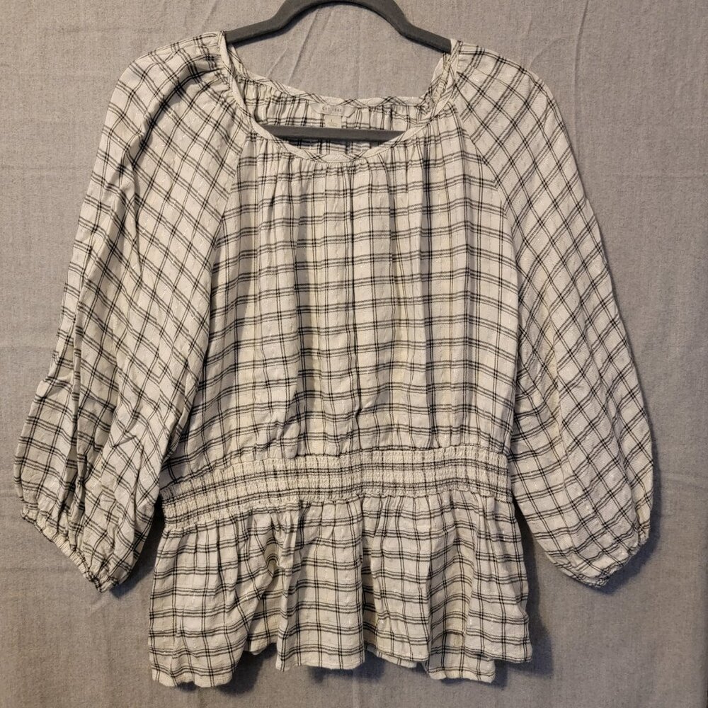 Est 1946 Women's Large White/Black/Silver Long Sleeve Blouse